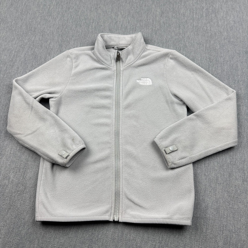The North Face Jacket Boys 7 Gray Full Zip Fleece Hiking Outdoor Mock Neck Kids‎